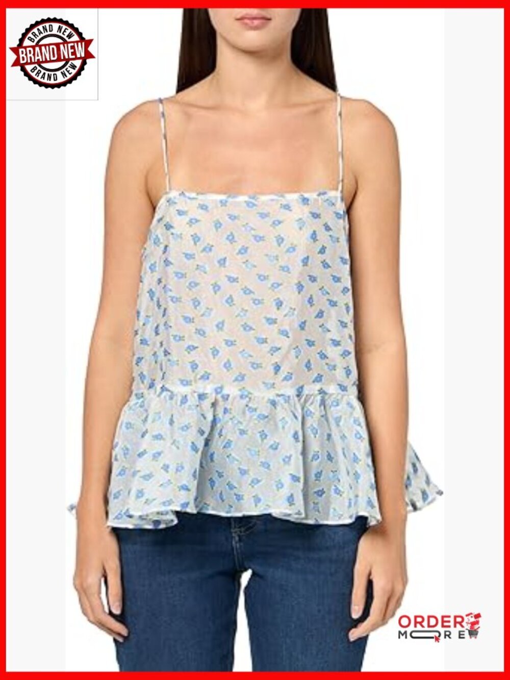 Silk Square Neck Blouson Top with Ruffled Hem & Tie Back